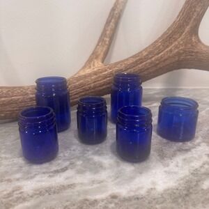 Vintage Cobalt Blue Glass Jar Lot Vicks VapoRub Noxzema Apothecary 6 Piece Set